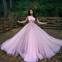 cut out pink evening dresses one shoulder sleeveless a line woman vestidos prom pleat dotted appliques luxury robe de soiree