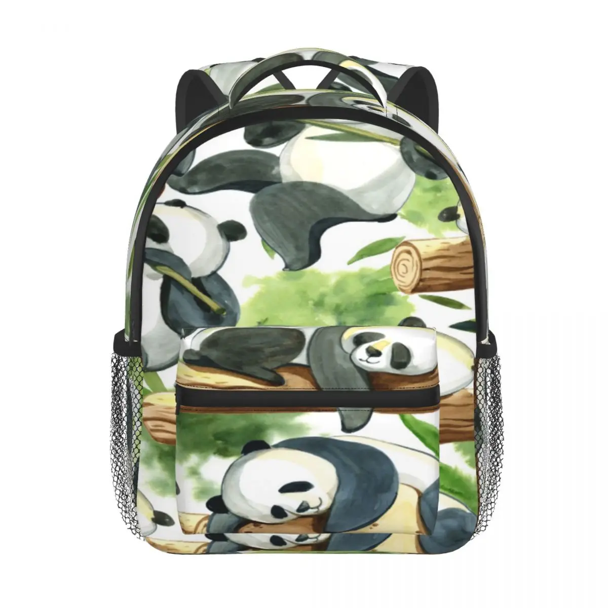 Детский рюкзак с милыми пандами и зелеными брызгами листьями для детского сада