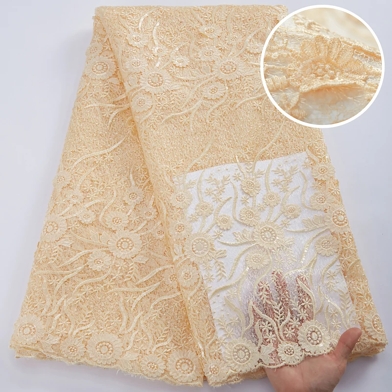 

Beige African 3D Milk Silk Lace Fabric 2022 High Quality Nigerian French Tulle Sequins Lace Fabric Bridal 5Yards Net Lace Y2915