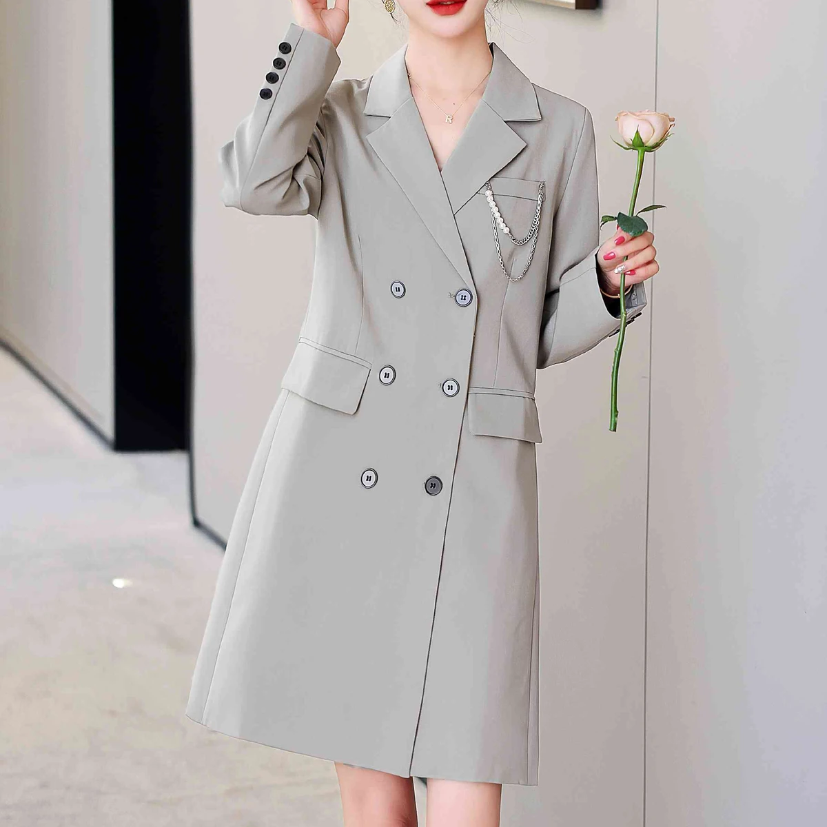 

Тренчкот женский двубортный свободного покроя, модная ветровка средней длины в Корейском стиле, верхняя одежда, весна-осень