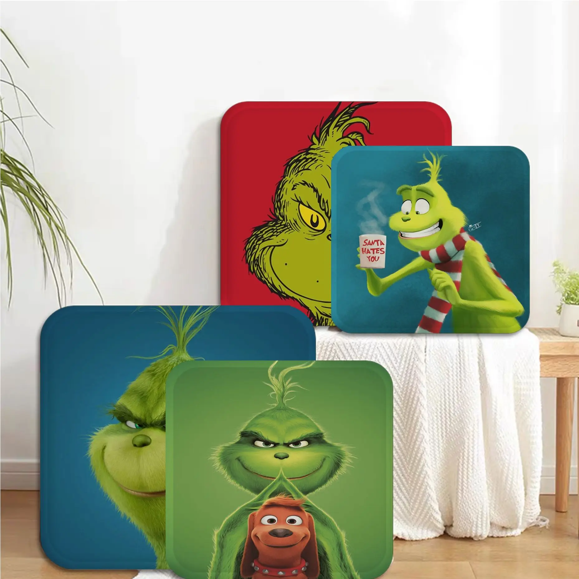 

Green-Grinch-Christmas Square Meditation Cushion Stool Pad Dining Chair Tatami Seat Cushion Anti-Slip Outdoor Garden Cushions