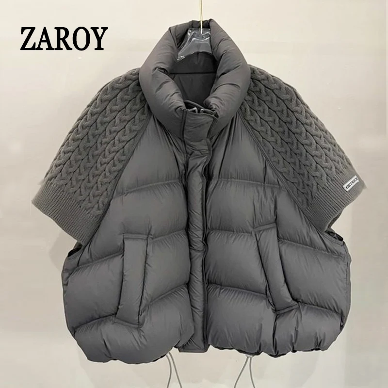 Фото Женский хлопковый жилет ZAROY, осенне-зимний, свободного кроя, повседневный, с воротником-стойкой, с карманами, утепленный жилет, модная верхняя одежда. №1