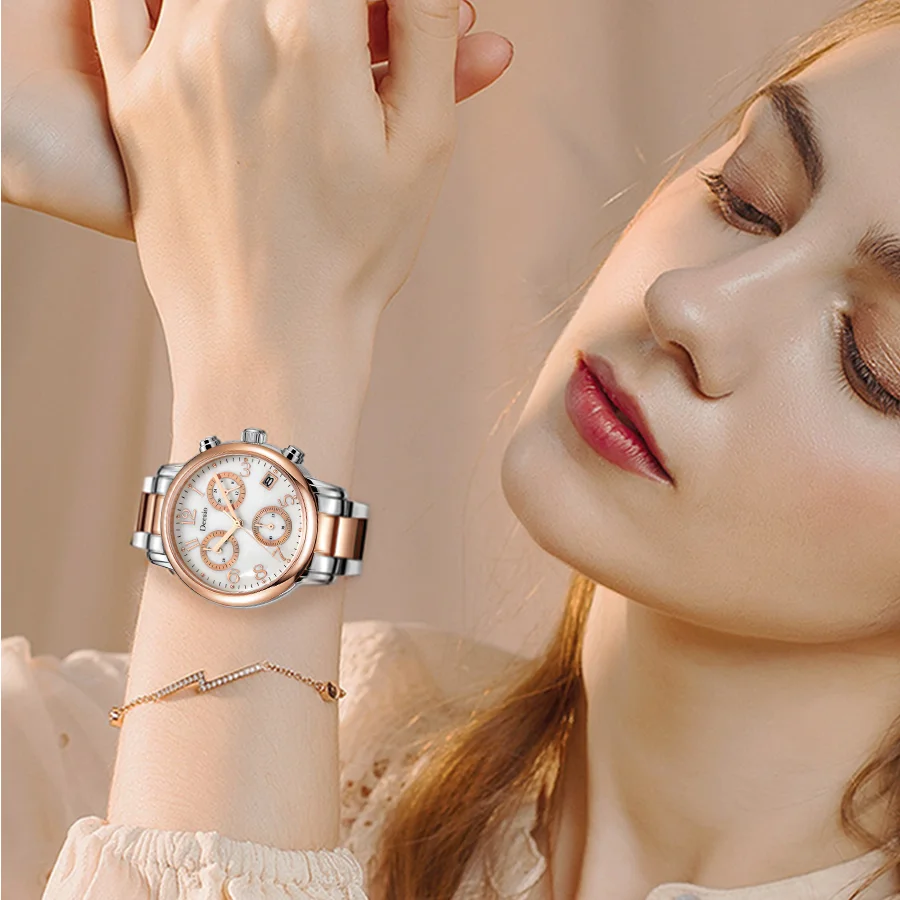 Женские кварцевые часы с календарем водонепроницаемые