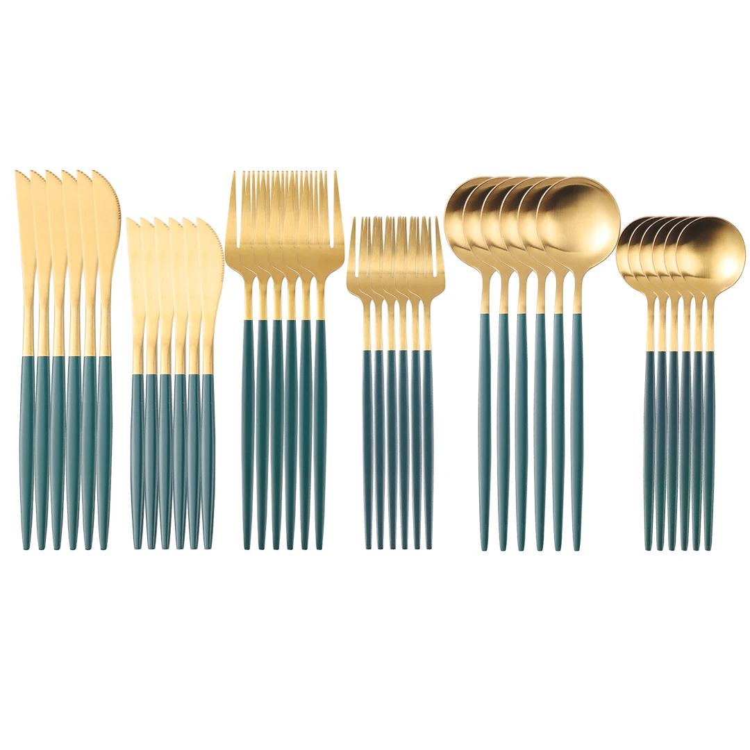 

Набор матовых золотых столовых приборов, набор из нержавеющей стали, с ножом, вилкой, ложкой, для столовой посуды, можно мыть в посудомоечной...