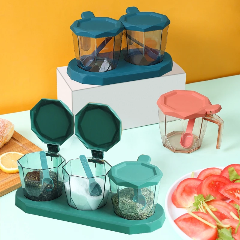 

Transparent Creative Spice Jars Moisture-Proof Dust Spice Salt Jar Seasoning Containers with Spoon Kitchen Organizer Supplies