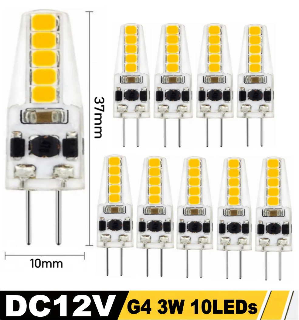 

Набор из 10 миниатюрных светодиодных ламп G4 3W/6W теплый/холодный белый свет DC12V