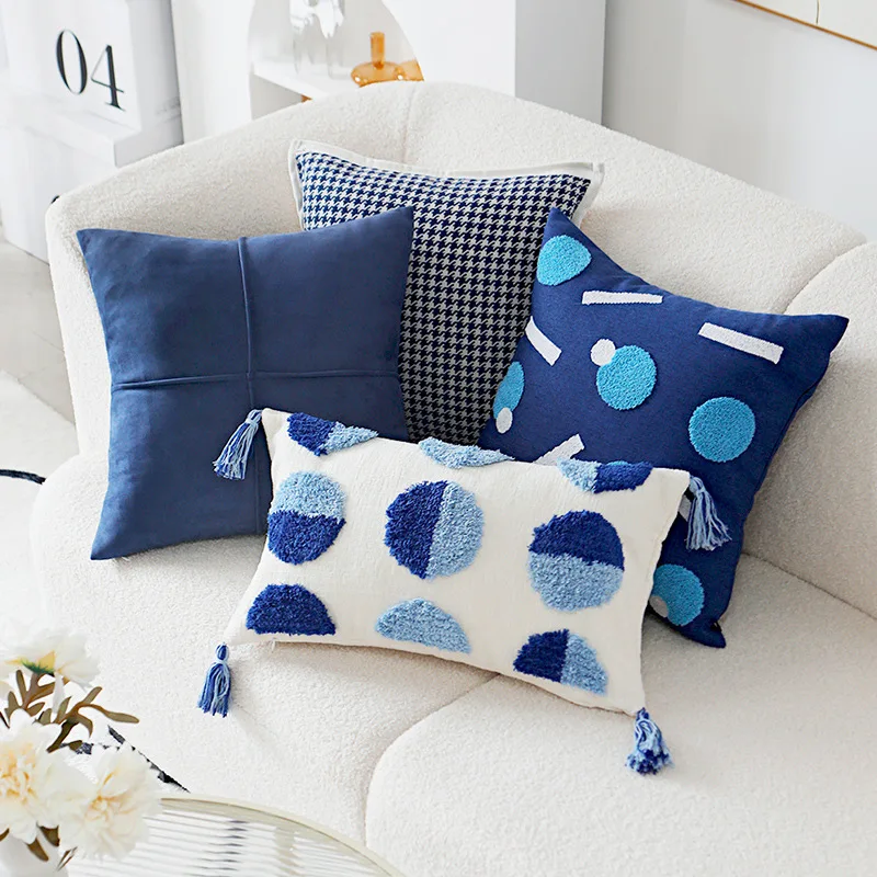 

Luxury Blue Cushion Cover Tufted Pillow Case Embordered Decoration For Home Living Room Bedroom Sofa Couch 45x45cm 30x50cm