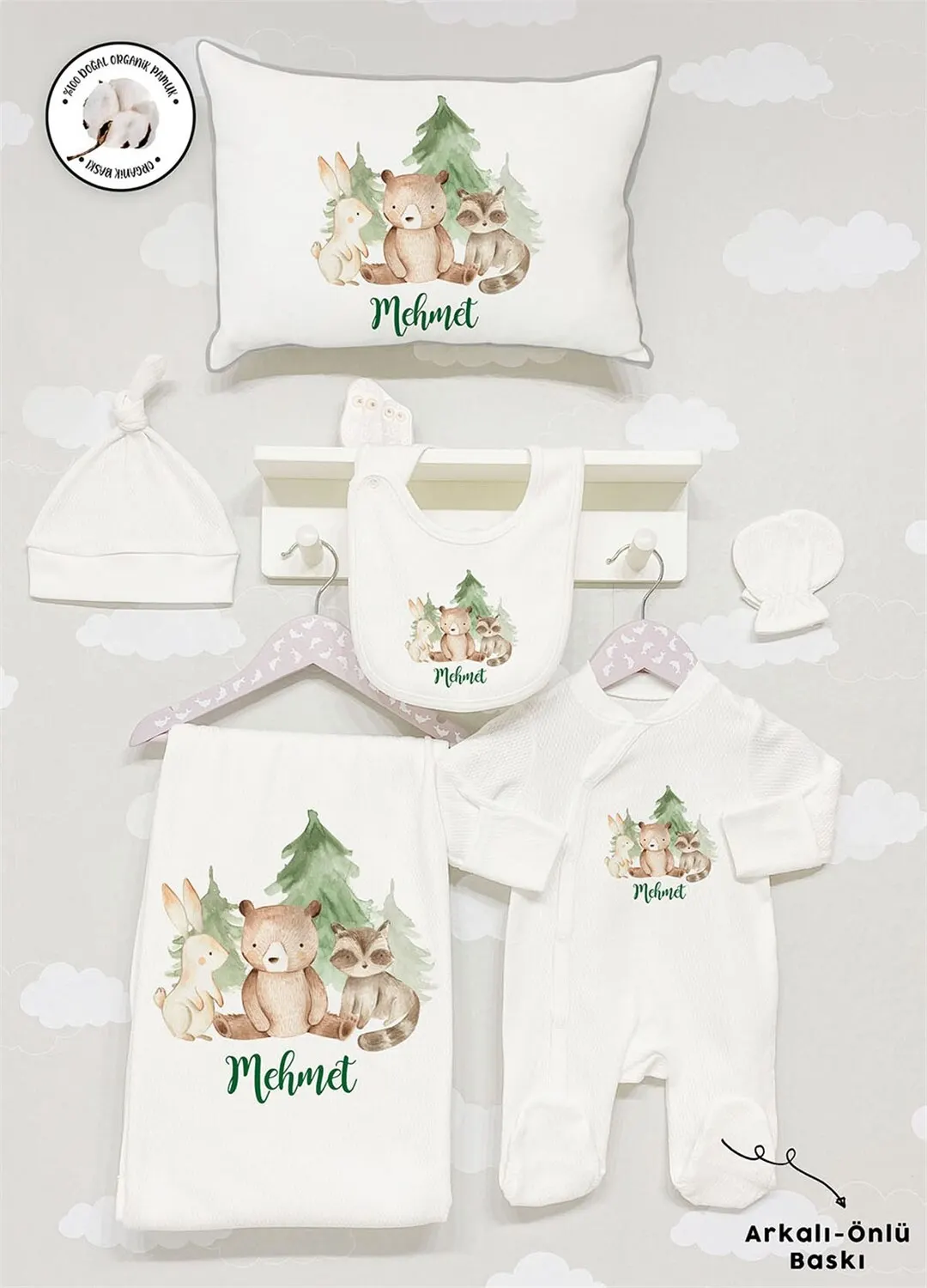 

Personalized Organic Cotton Fabric Girls Boy Baby 6-Pcs Rompers Set Custom Clothes Winter Spring
