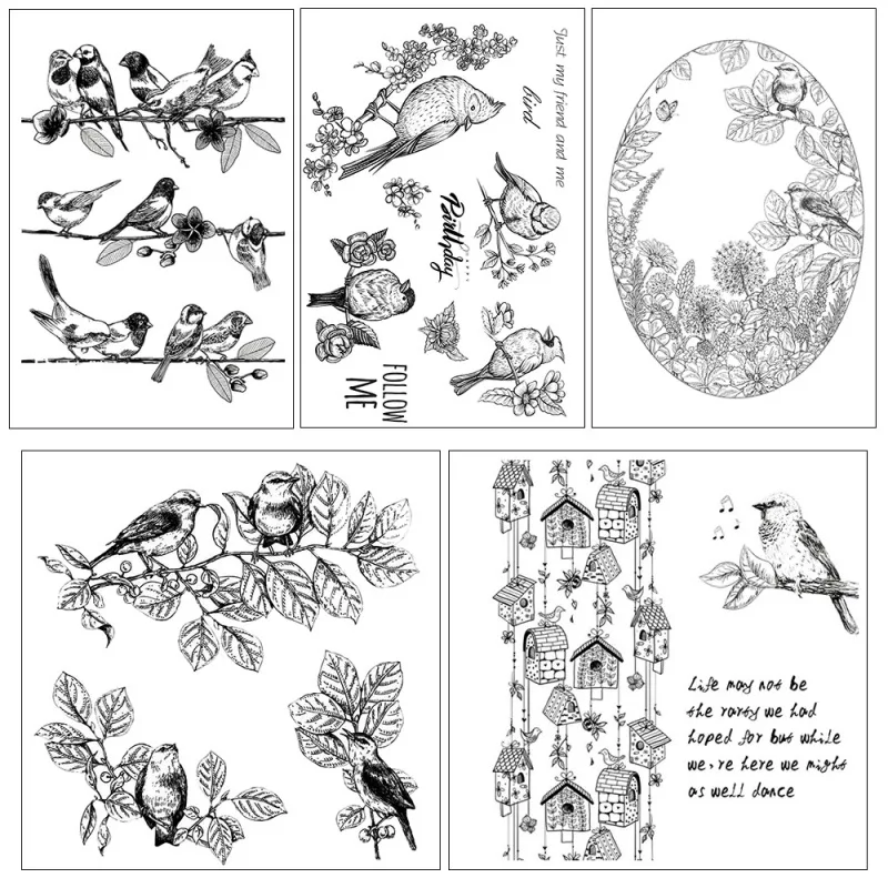 

2022 New Retro Flower Branch Bird Series Pattern Clear Stamp For Making Greeting Card Scrapbooking No Metal Cutting Dies