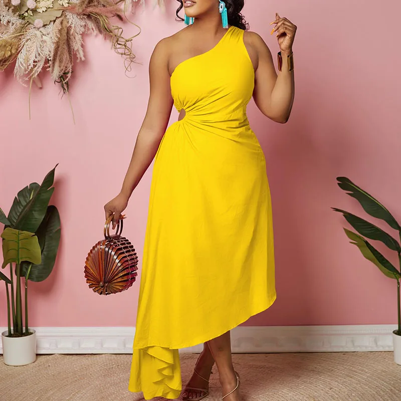 

Платье женское длинное в африканском стиле, с одним открытым плечом, без рукавов