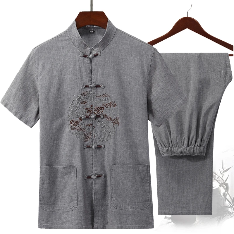 Костюм Тан мужской с вышивкой из хлопка и льна традиционный китайский костюм