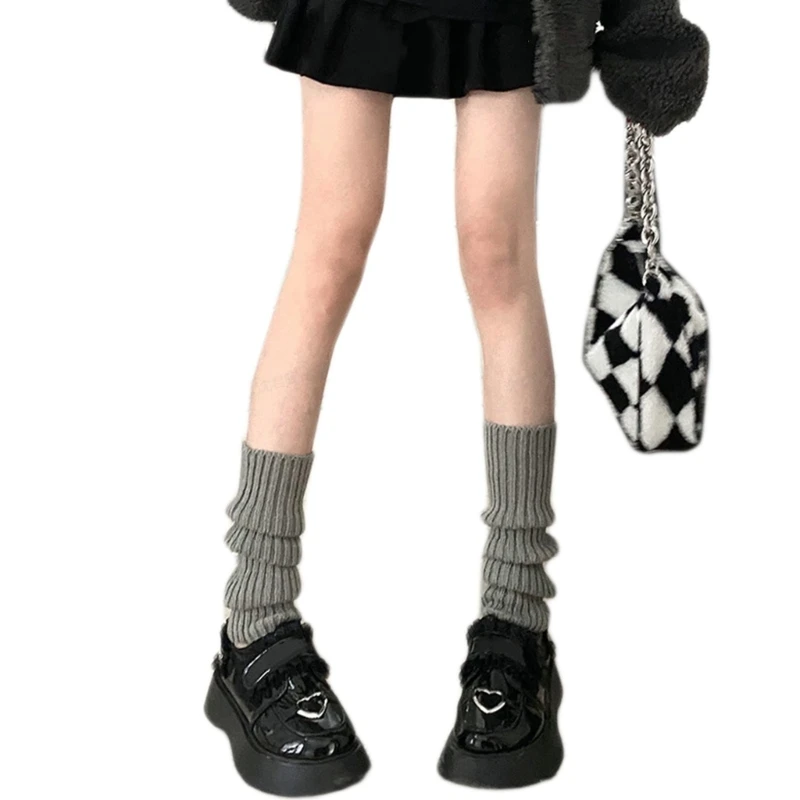 

L93F Women's JK Leg Warmers Knitted Foot Warm Socks Cute Long Boot Socks for Party