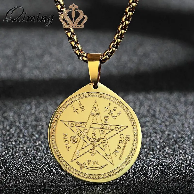 

QIMING Handmade Tetragrammaton Pendant Necklace For Women Men Pentagram Talisman Jewelry Choker Necklace