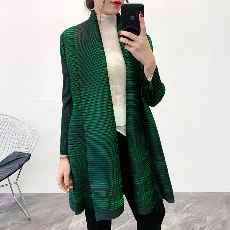 

Miyak Pleated Jackets Fall 2022 Winter New Korean Fashion Fashion Solid Color Scarf Collar Cardigan Women Loose Trench Coat