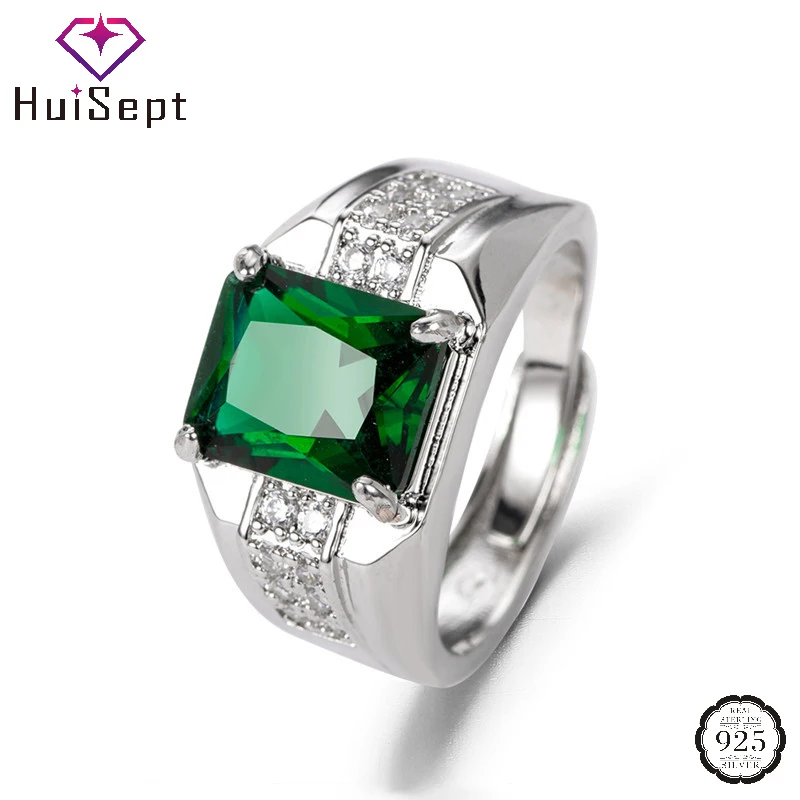 

HuiSept Men Ring 925 Silver Jewelry Fashion Emerald Sapphire Zircon Gemstones Finger Rings for Wedding Engagement Accessories