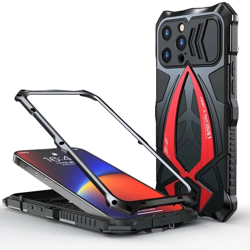 

360 Full Shockproof Metal Case For iPhone 13 Pro MAX 13 Mini 12 Pro 11 8 7 Plus Aluminum Bumper Hybrid Rubber Impact Armor Cover