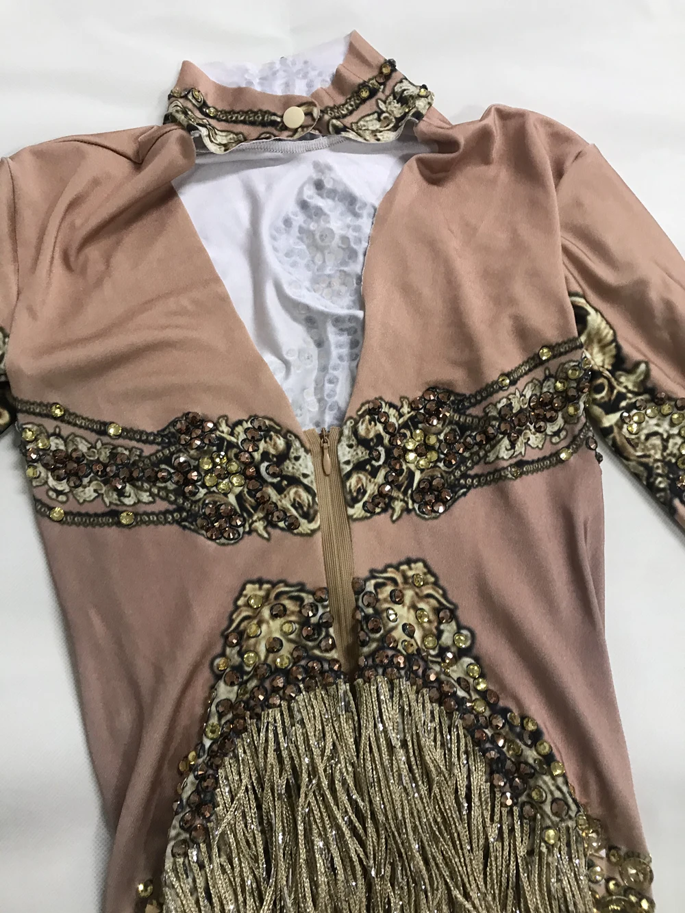 Комбинезоны Стразы золотистого цвета с бахромой для вечеринки в честь Дня