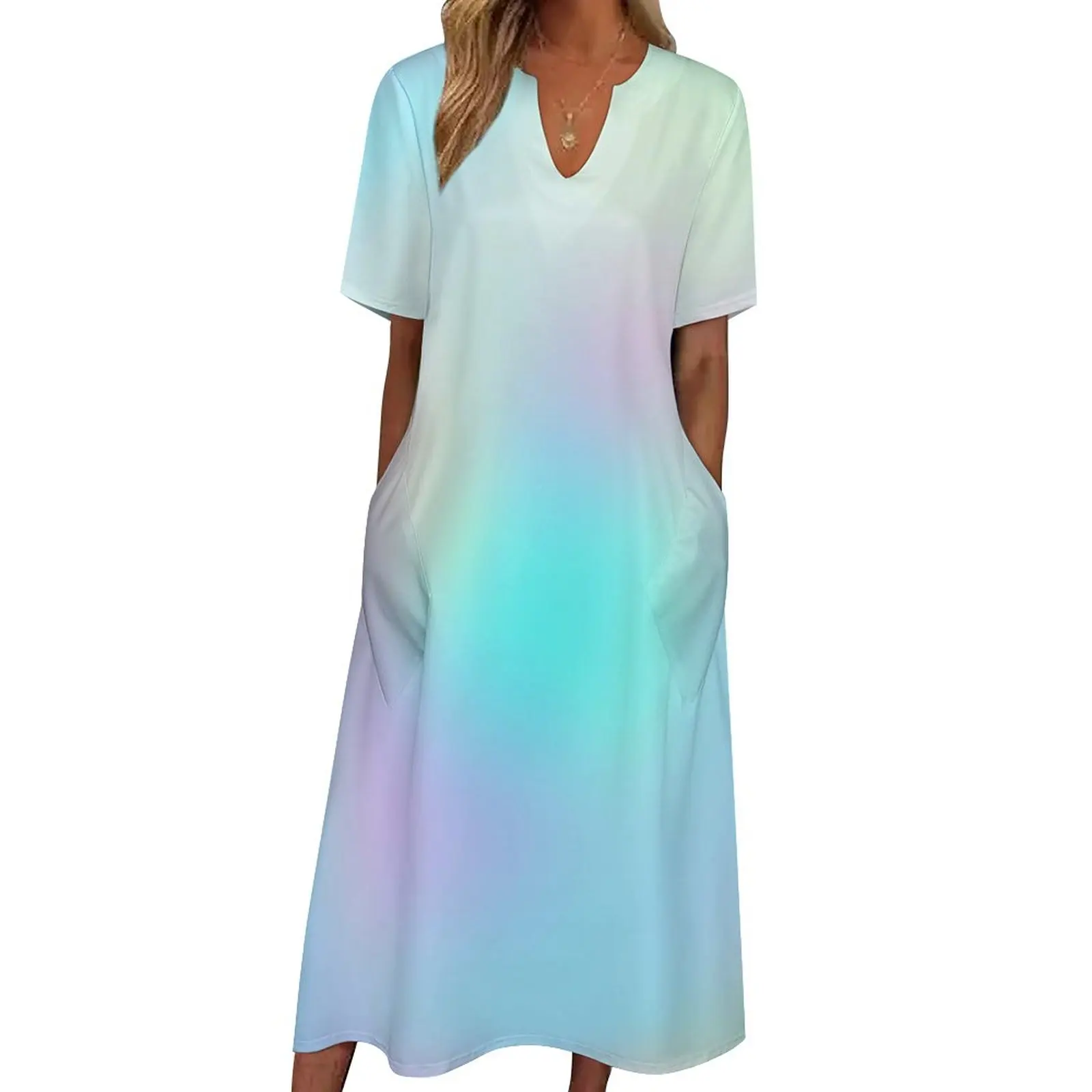 

Pastel Tie Dye Dress Pastel Rainbow Cute Maxi Dress Street Style Casual Long Dresses Summer V Neck Custom Vestido 3XL 4XL 5XL