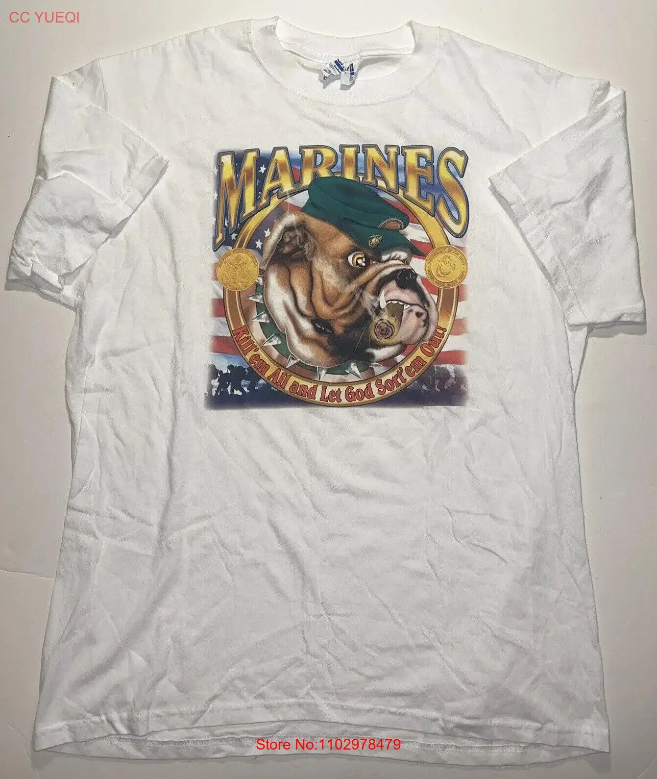 Графическая футболка VTG USMC с изображением собаки дьявола морской пехоты Em All Let God