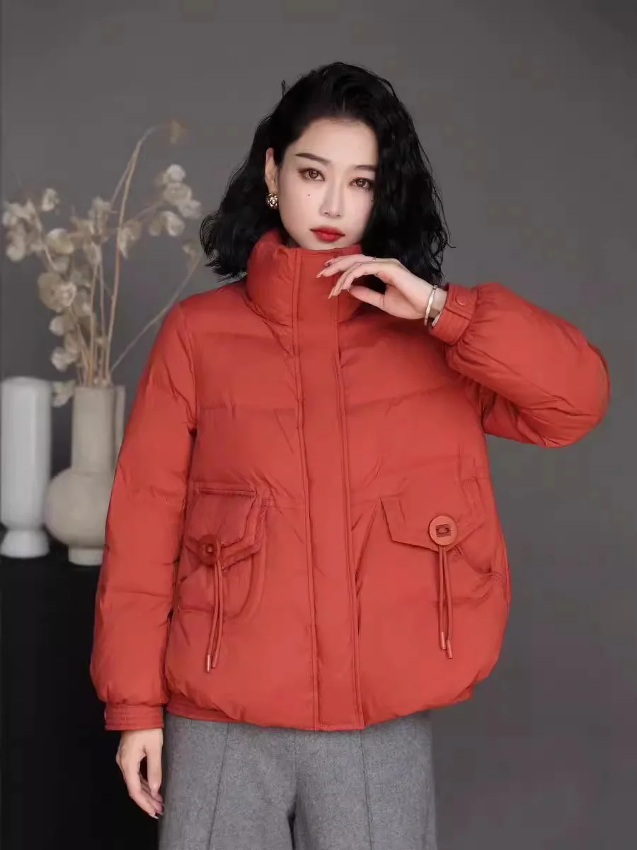 Черное короткое хлопковое пальто для женщин новинка 2024 зимняя свободная