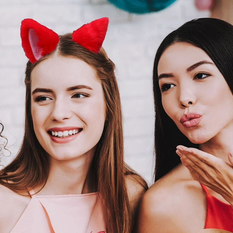 

Cute Cat Fox Fur Ear Hair Hoops Night Party Club Cosplay Hairband Fur Headbands Bell Clips Girls Hair Accessories Ear Hair Band