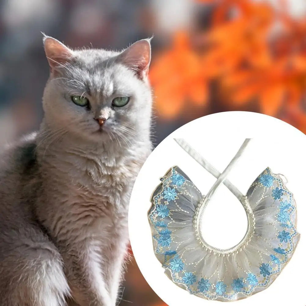 

Стильный Пушистый кружевной нагрудник унисекс для домашних животных с украшением из искусственного жемчуга, белый ошейник для собак, возду...