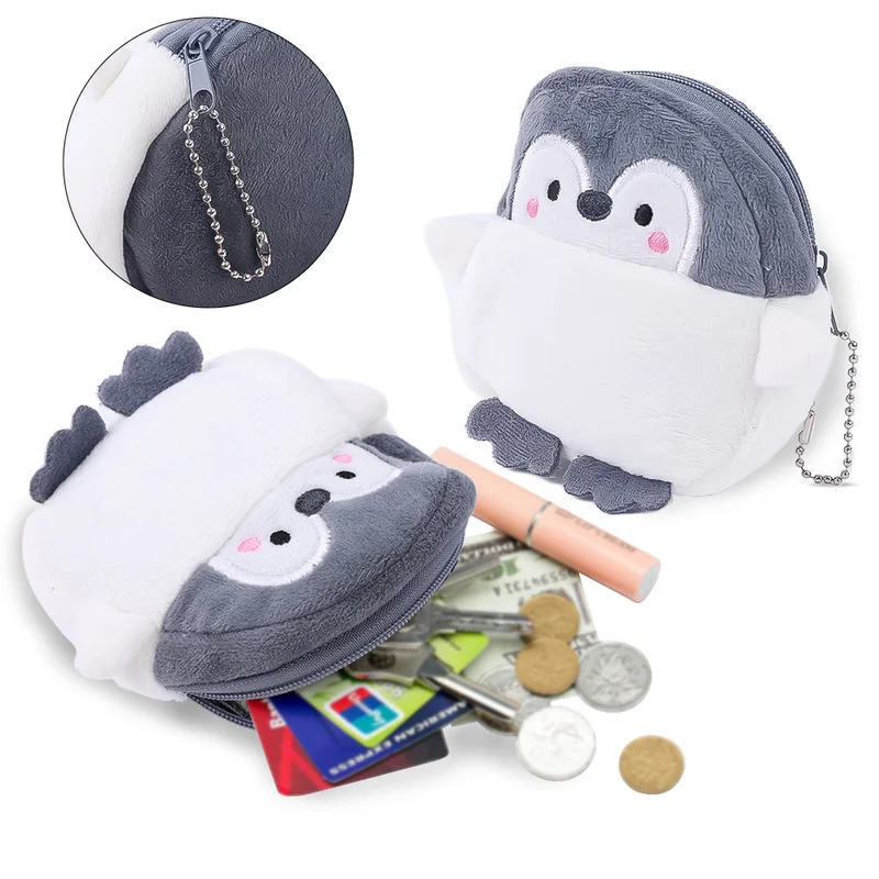 

Cartoon Penguin Coin Purse Lovely Animal Earphone Case Plush Doll Pendant Mini Wallet Gift USB Cable Pouch Card Holder Money Bag