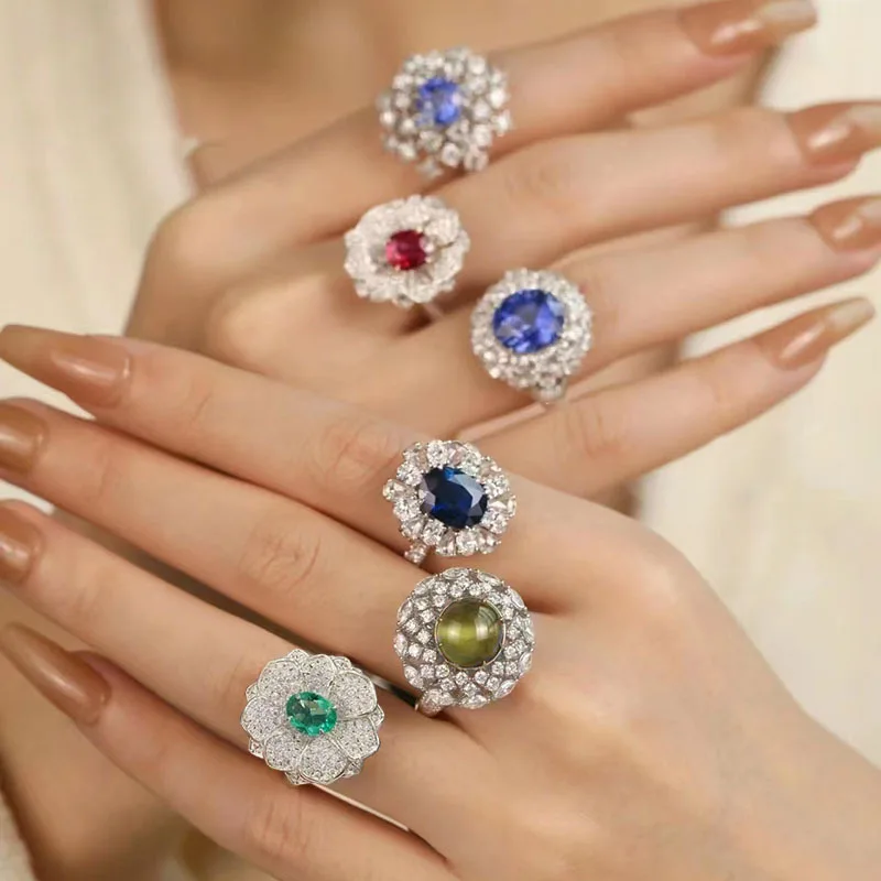 

925 Silver Cubic Zirconia Rings for Women Elegant Temperament Bridal Wedding Engagement Resizable Rings Fine Jewelry Party Gift