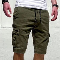 men safari shorts summer solid loose shorts pocket stitching shorts men casual lace up mid waist sports fitness straight shorts