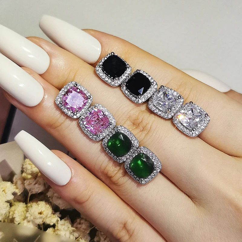 

Christmas Silver Pink color Earring Zircon Stud Earring Earings Brinco For Women Jewelry Wedding E1097