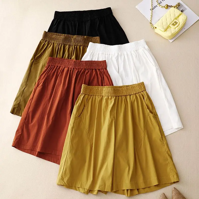 

Шорты Limiguyue женские с широкими штанинами, прямые свободные хлопковые штаны с высокой талией, с карманами, с эластичным поясом, литературные универсальные, U592, лето