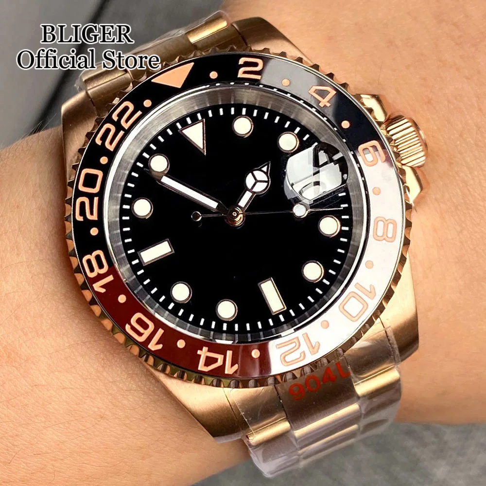 Luxury 40mm Two Tone Rose Gold Diver Mechanical Watch For Men NH35A PT5000 20ATM Waterproof Luminous Black Dial Oyster Bracelet