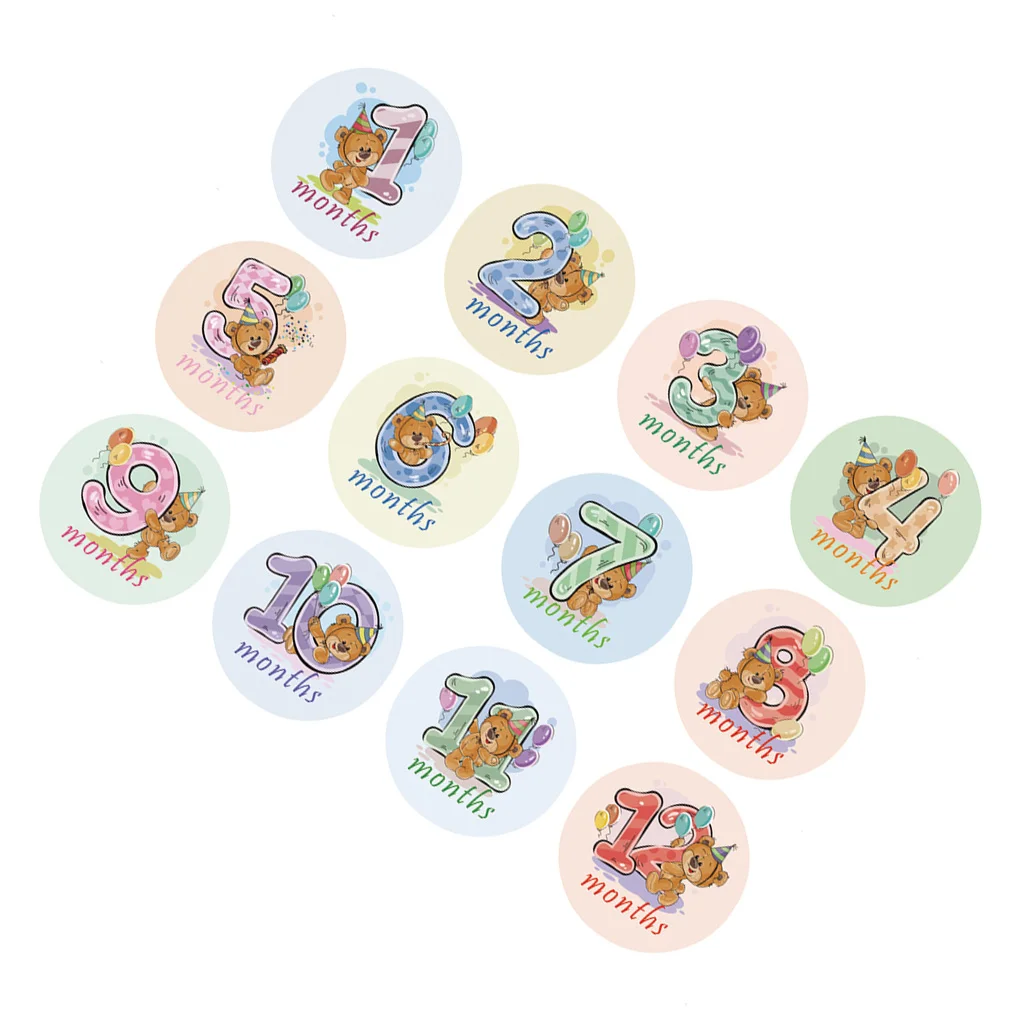 

12pcs Baby Monthly Stickers Milestone Memorial Cartoon Sticker Photograph Props Women Pregnant Month Decals Photo Props