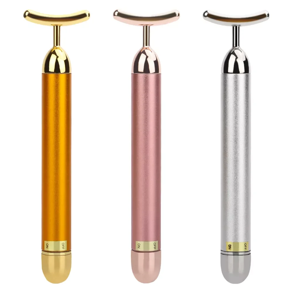 

Golden Facial Roller Massager T Shape Vibrating Face Lifting Energy Beauty Bar Body Skin Massage Device Face Care Tools