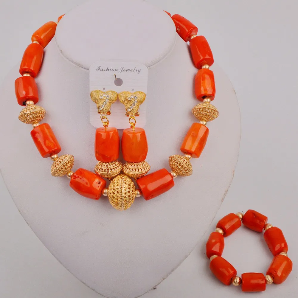 

Orange African Coral Necklace Nigerian Wedding Bride Jewelry Set