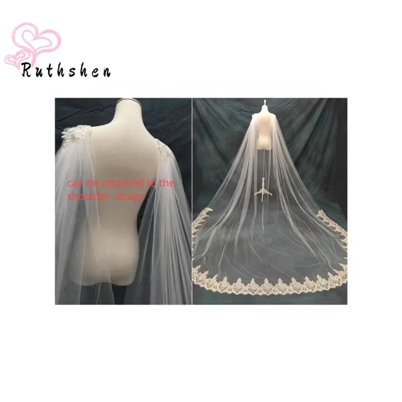 

Elegant Wedding Capes Veil Bridal Wraps Long Train Shawls Cloak with Lace Appliques White Ivory Wedding Accessories