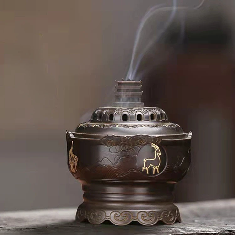 

Chinese style ancient rhyme Dunhuang copper incense burner Zen tea ceremony antique incense burner creative ornaments