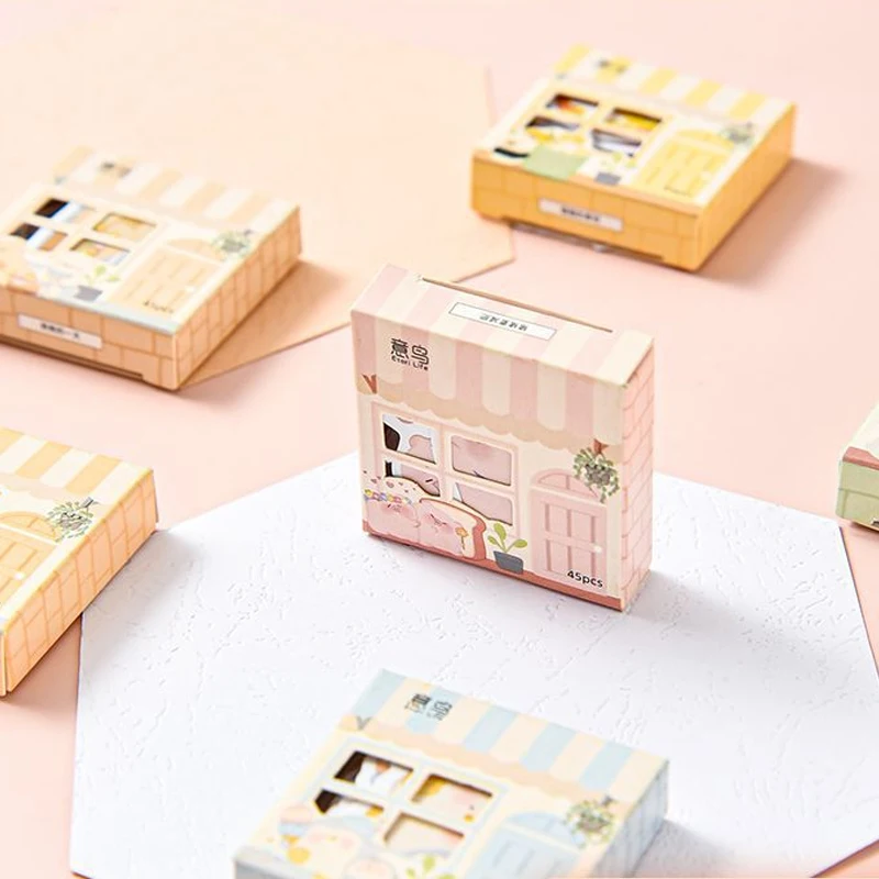 

45pcs/Box Kawaii Stationery Stickers Cartoon Animal pattern scrapbooking planner Posted It journal School Supplies papelaria