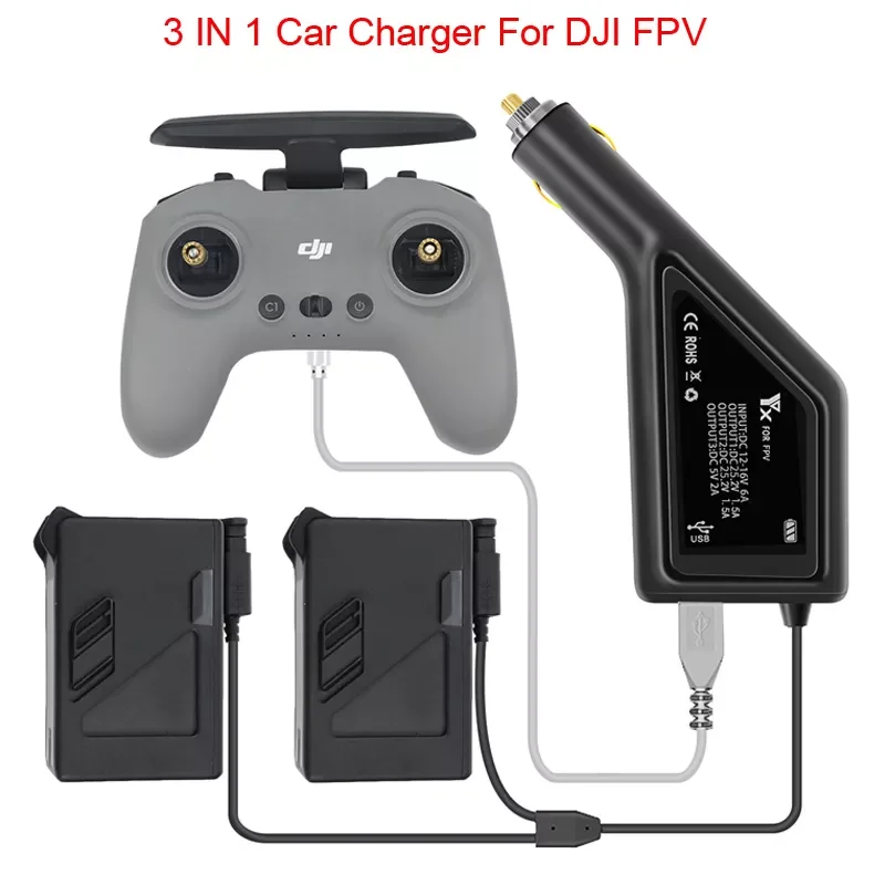 

3 IN 1 Car Charger For DJI FPV Intelligent Battery Charging Hub FPV Car Connector USB Adapter Multi Car Charger