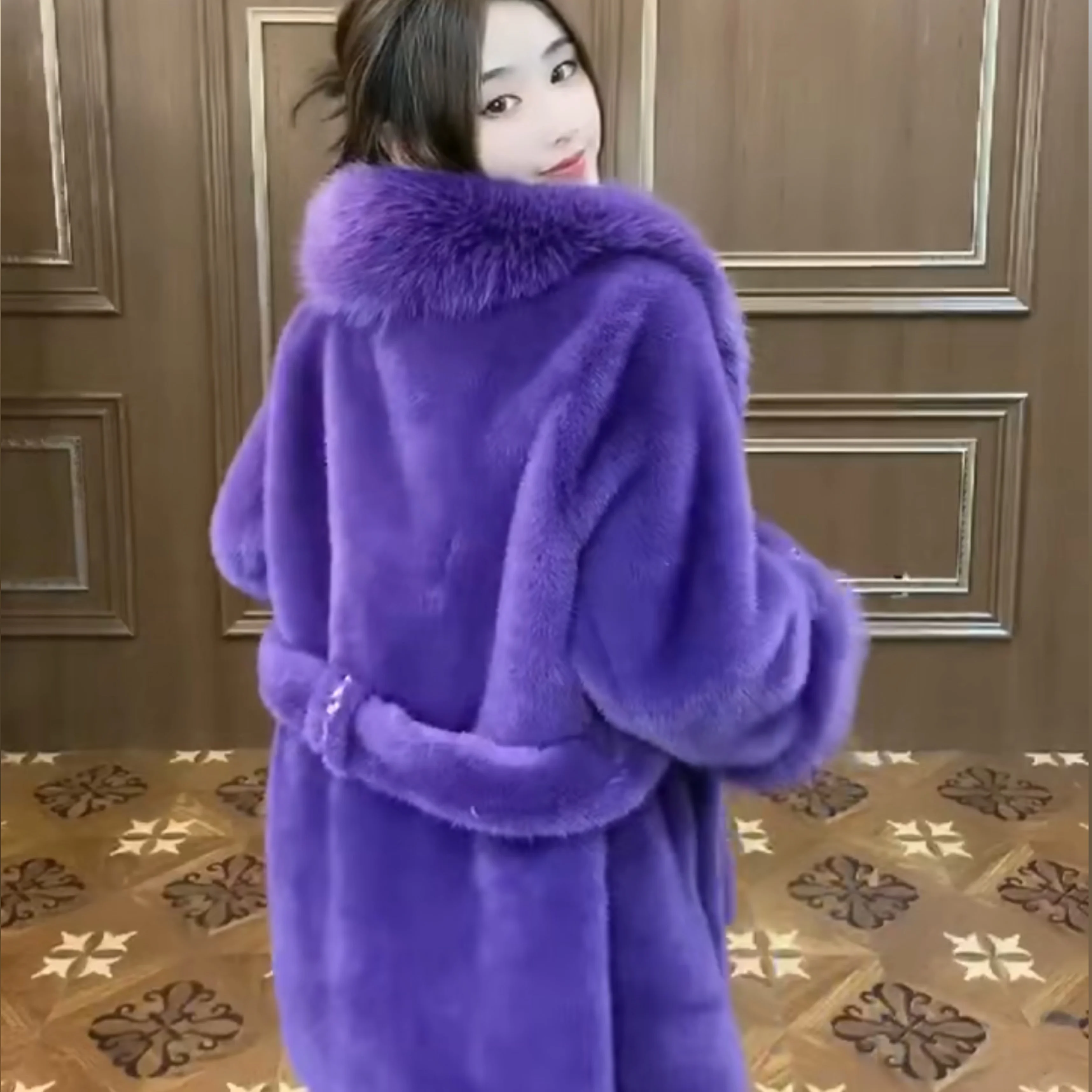 Long Sleeve Female Toka Double Face Wool Leather Warm Fur Jacket Women's Winter Fashion Trendy Embroidery Sequins Casual Jacket