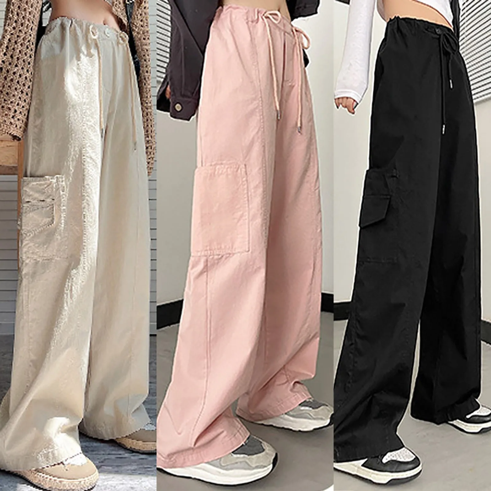 

Женский комбинезон в американском стиле, небольшие драпированные прямые широкие брюки с высокой талией, летние универсальные спортивные длинные брюки, уличная одежда