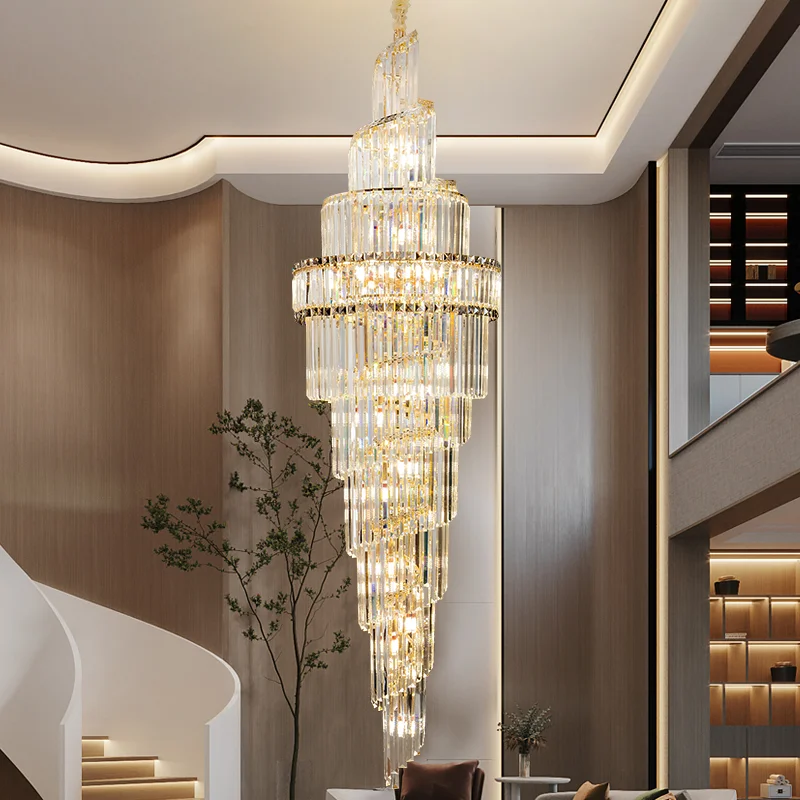 

Light Luxury Villa Hollow Duplex Large Chandelier Crystal Hall Spiral Staircase Post-Modern Living Room Hotel Lobby Lights LOFT