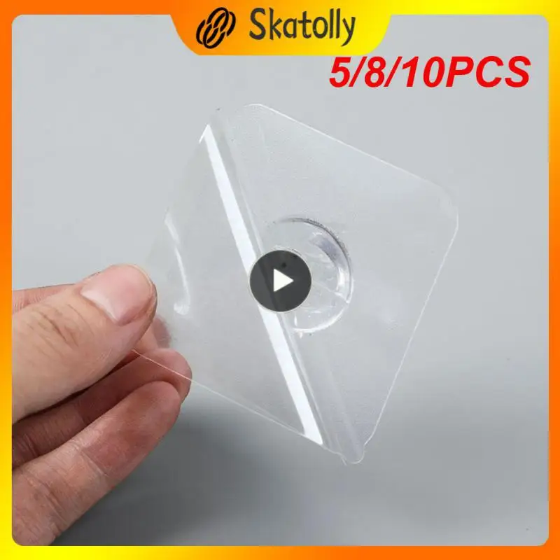 

5/8/10PCS Self Adhesive Clothes Sticky Hooks Transparent Door Wall Hangers Hook Non-marking Viscose Hooks Strong Plastic