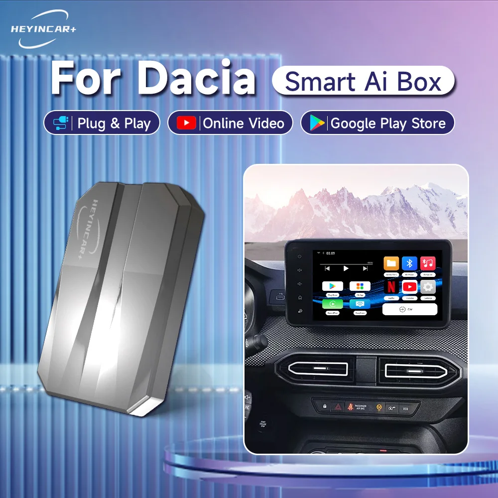 

2023 New HEYINCAR Smart AI Box Android Auto Wireless CarPlay For Dacia Duster Sandero Extreme Rang Netflix Iptv YouTube Tiktok