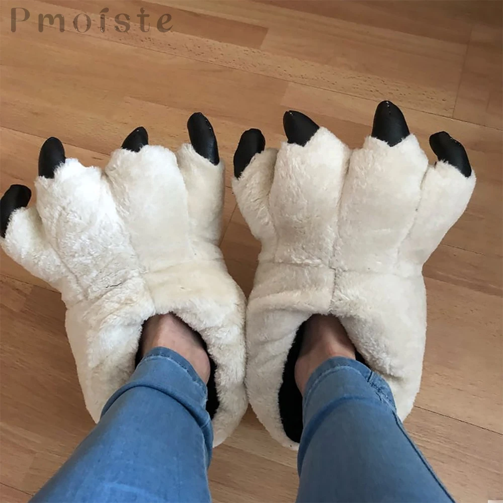 

Home Slippers for Men Totem Bear Claw Trendy Synthetic Flock Designer Shoes Men Winter Indoor Furry Male Big Size 42-45