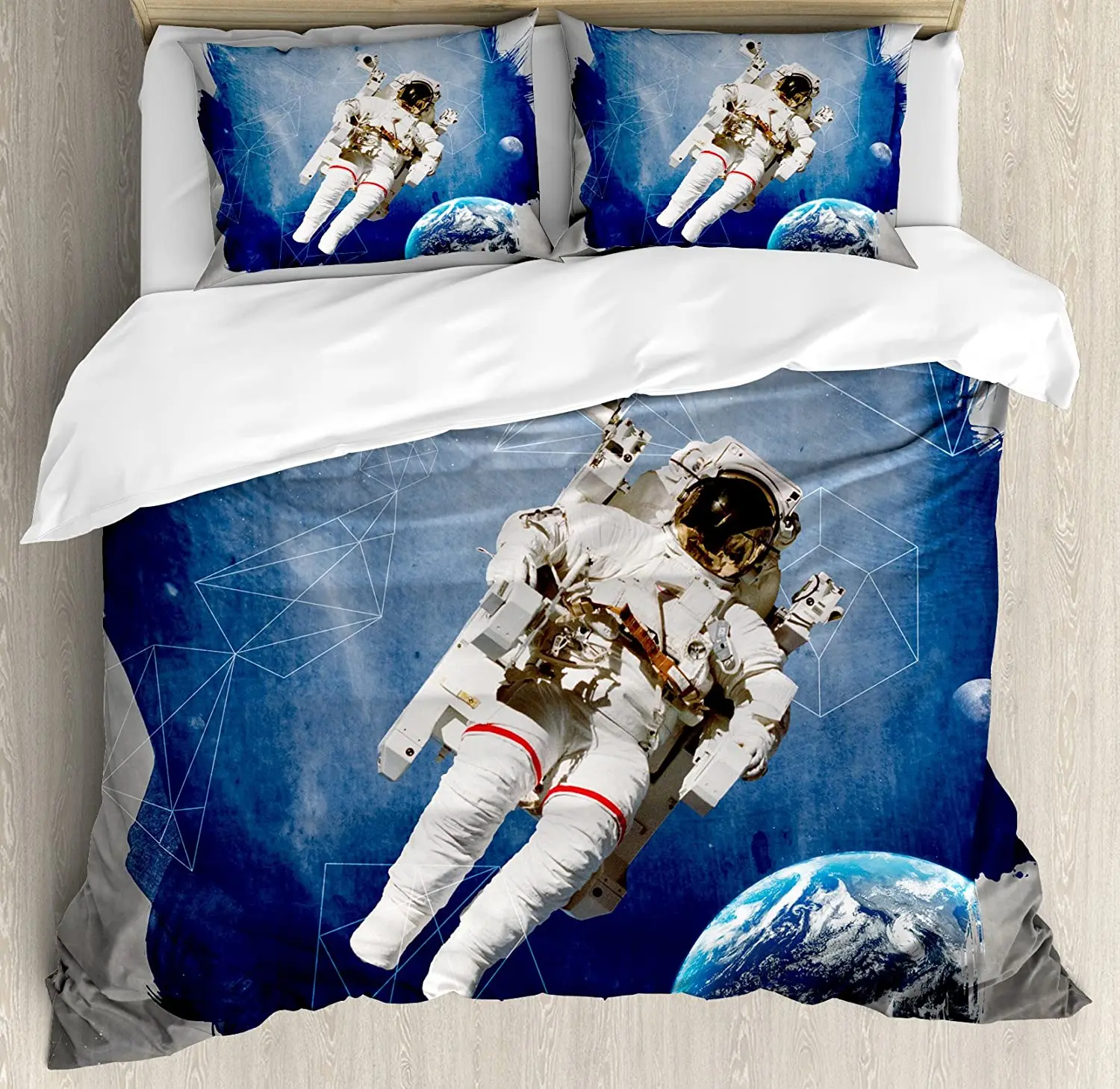 

Galaxy Bedding Set For Bedroom Bed Home Artsy Grunge Astronaut and Planet Earth with Geome Duvet Cover Quilt Cover Pillowcase