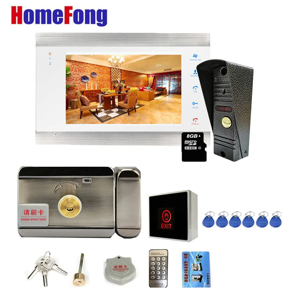 Homefong 7-дюймовый видеодомофон разблокировка двери электронный замок дверной