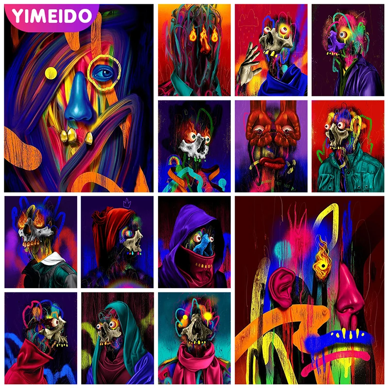 

YIMEIDO Color Abstract AB Diamond Painting Kits 5D DIY Men Halloween Skull Zipper Bag Full Square Diamonds Embroidery Home Decor