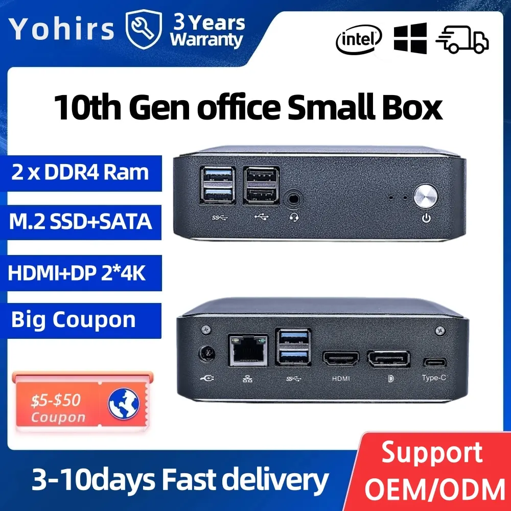 

Портативный мини-ПК 10-го поколения Intel Core i7 10510U i5 10210U 8265U Windows10 Pro Key DP HDMI2.0 Type-c 4K Linux, игровой компьютер