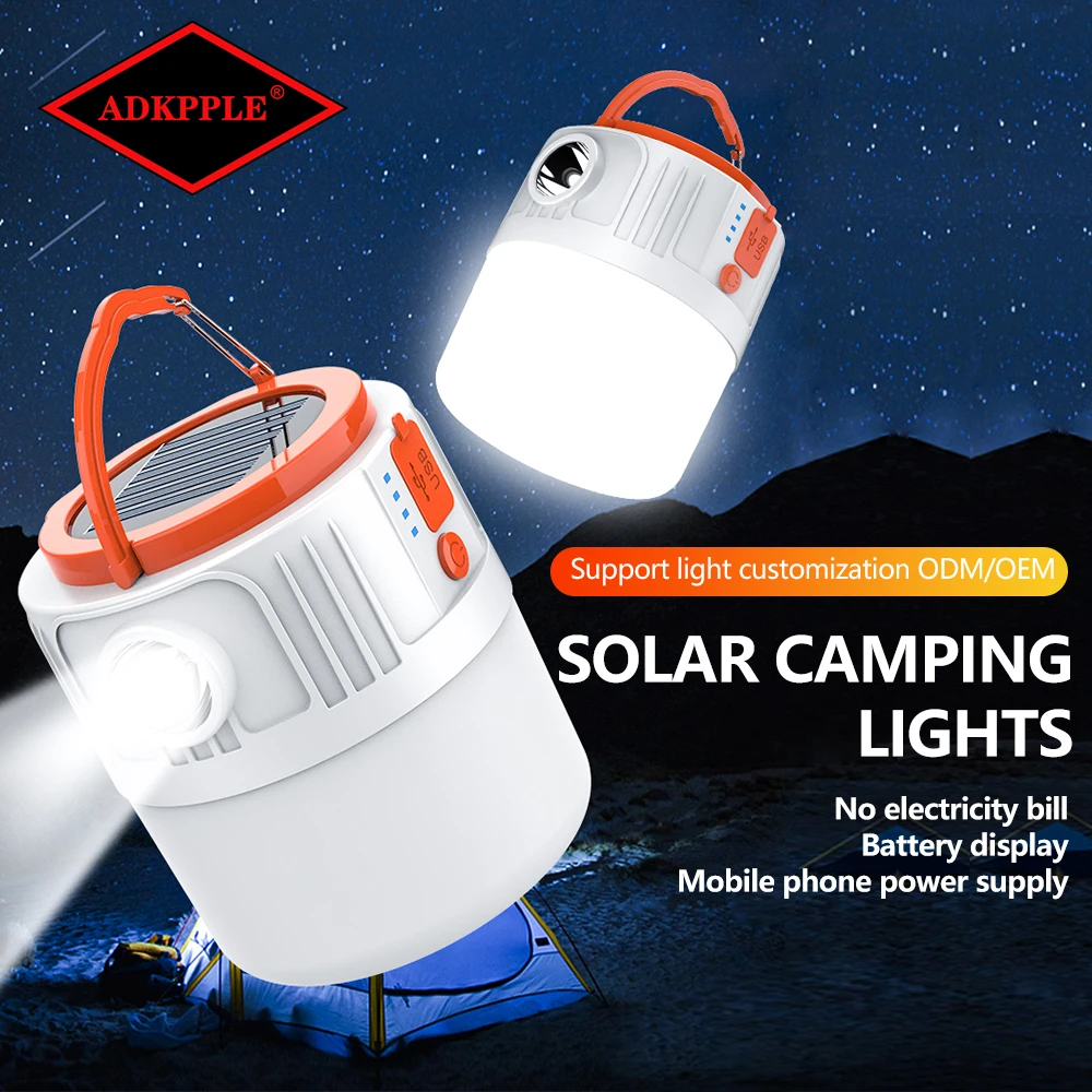 Outdoor Camping Lantern USB Charging Solar LED Lights Portable  Power Bank Remote Control Lighting Stand Night Market